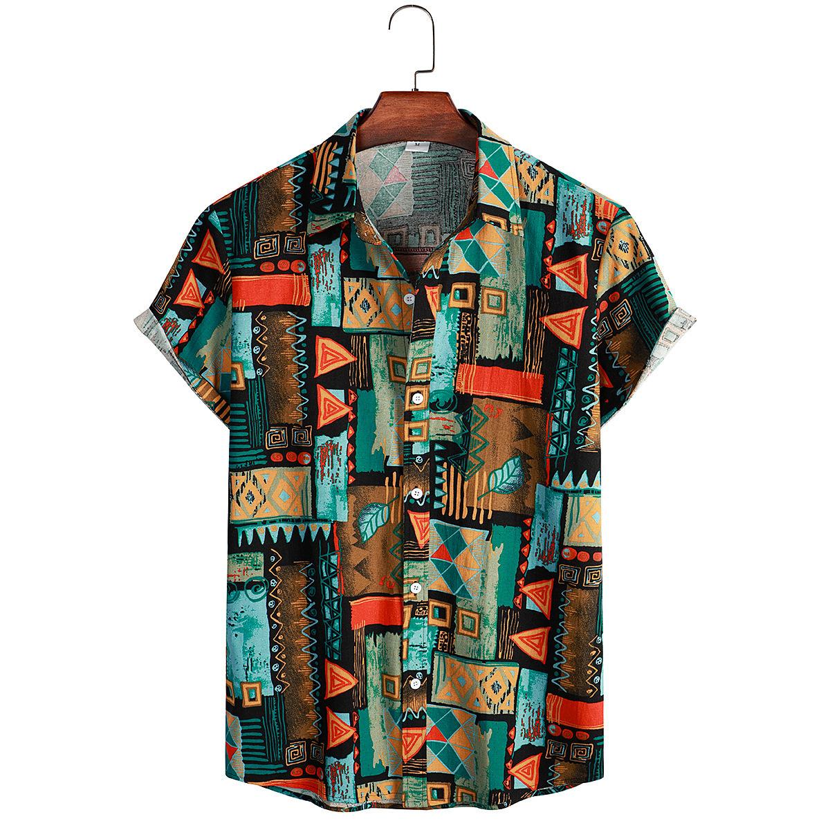 

CS112 Hawaiian Beach Wind Short Sleeve Flower Shirt Shirt Shrimp Skin XXXL
