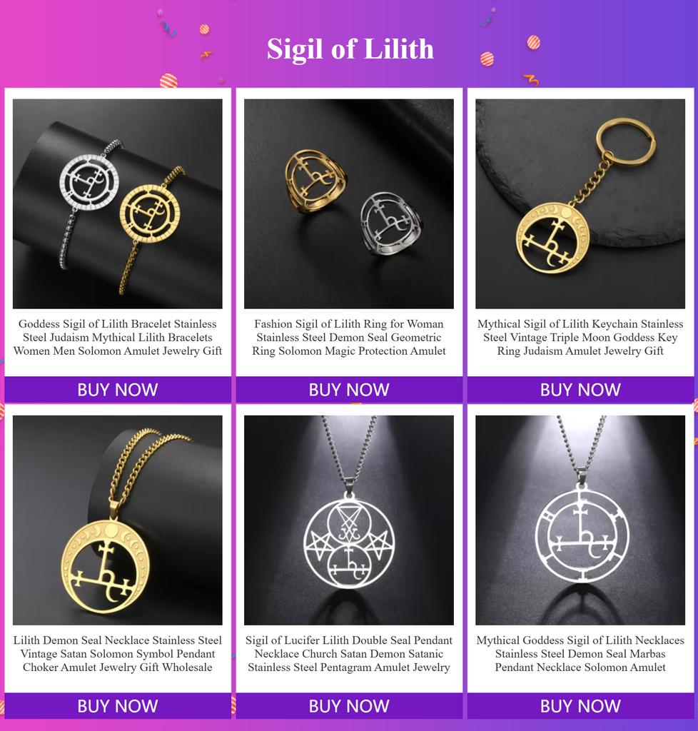 Lilith Démonický Pečeťový Náhrdelník Nerezová Ocel Vintage Satan Šalamounův Symbol Přívěsek Choker Amulet Šperk Dárek