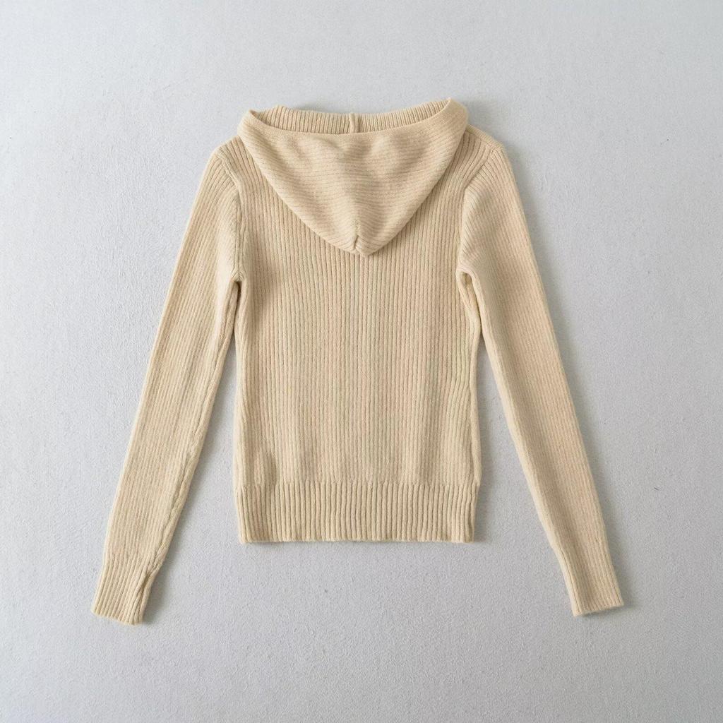 Y6015-26 Spring French Retro Cable Knit Slim Zipper Cardigan Hoodie