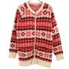 70s Sepapoke Nordic Pattern Long Sleeve Zip Up Cardigan Red Women Used