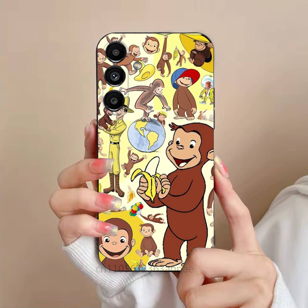 Luxury Y2K Curious George Phone Case For Samsung S25,24,23,22,21,S20,Ultra,Plus,FE Black Soft Cover