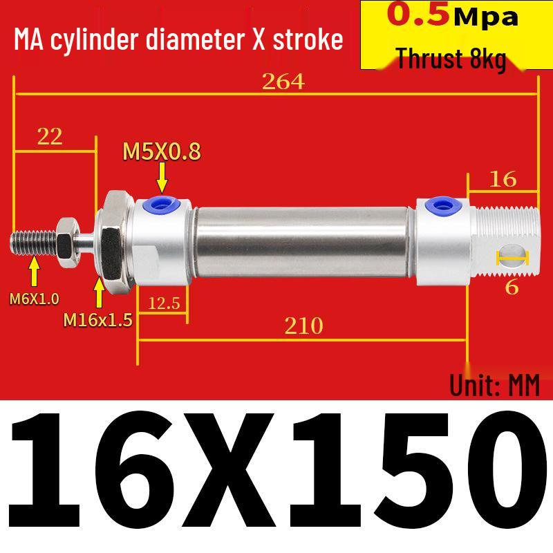 Corrosion Resistant Stainless Steel Pneumatic Cylinder 16-40mm/50-150mm