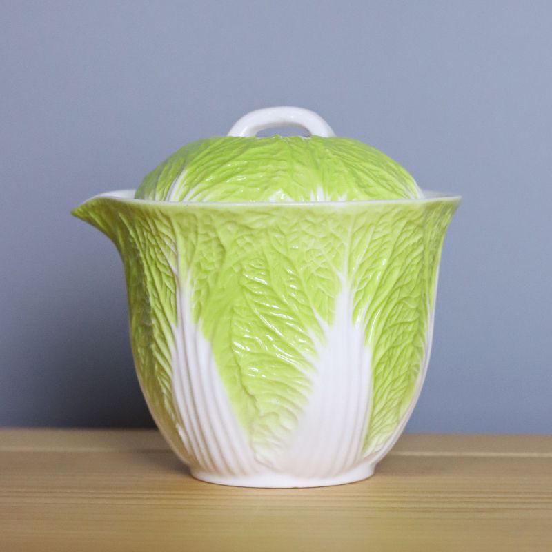 Creative Ceramic Cabbage Tea Caddy, Mini Portable Sealed Jar for Travel and Food Storage