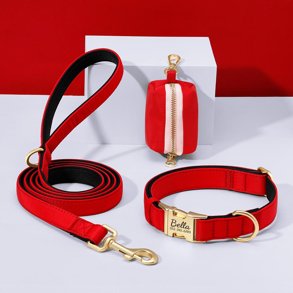 Personalized Dog Collar Leash Bag Colorful Dog Collars Durable Nylon Pet Buckle Necklace With Leashes Poop Bag Soft for Dogs Pug