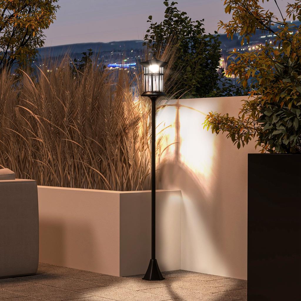 Solar Garden Lamp Post 184cm Tall with Cold White LED Light and IP44, Black