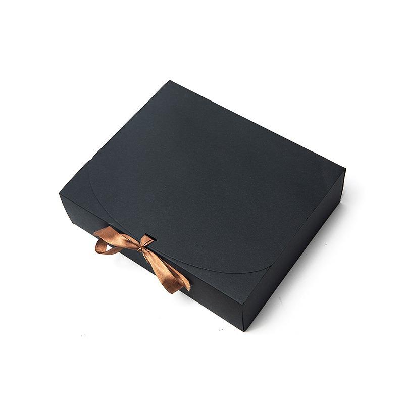 Black Folding Gift Present with Lid Luxurious Red Ribbon Cardboard Gift Boxes Wedding Graduation Gift Anniversary Birthday Souvenir Packaging Box