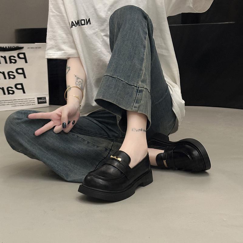 thick-soled one-pedal black small leather shoes women's 2025 new autumn British style loafers versatile casual single shoes