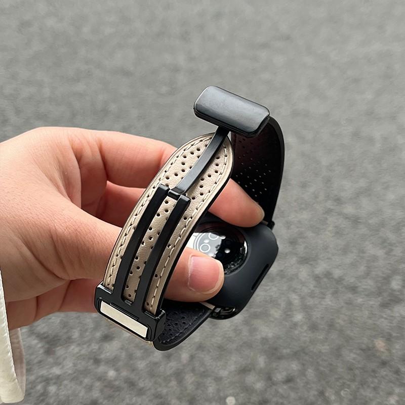 Für Apple Watch 10 46 mm/Ultra 2/Ultra 49 mm/9 8 7 45 mm/SE (2023) SE (2022) SE 6 5 4 44mm/3 2 1 42mm Uhrenarmband Echtes Rindsleder Magnetband