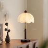 Vintage French Solid Wood Table Lamp with Fabric Shade for Bedroom or Living Room