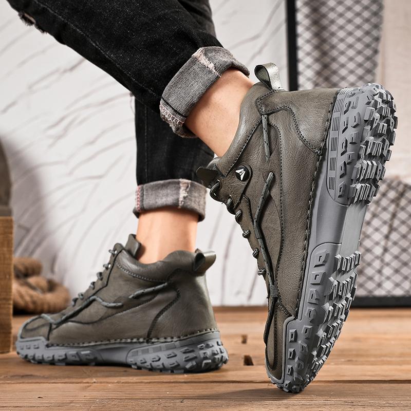 38-46 Übergröße Herren Handgefertigtes Muster Leder Bequeme Weiche Socke Stiefeletten Herbst Winter Herrenstiefel Handgefertigter Lederschuh