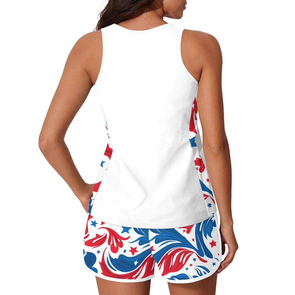 Womens Tankini Bathing Suits Two Piece Flag Print Athletic Tank Top with Boyshorts Modest Coverage Swimwear Set