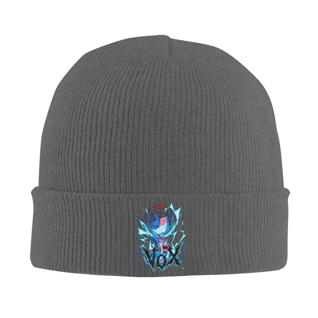 Hazbins Hotels Vox Solo Metall Mützen Beanie Mützen für Erwachsene Niedliche Gymnastik Schädelmützen Beanies Herbst Winter Grafische Kopfbedeckungen Mützen