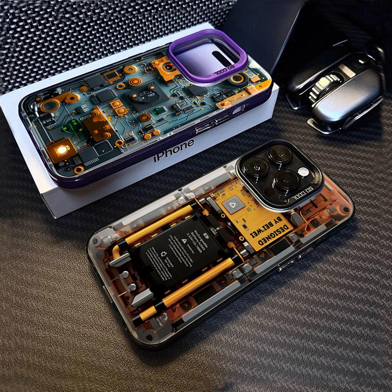 Advanced Circuit Board Electroplate Silver IMD Phone Case For iPhone 16 15 14 13 12 11 Pro Max 7 8 16 Plus 16E SE X XS XR Cover