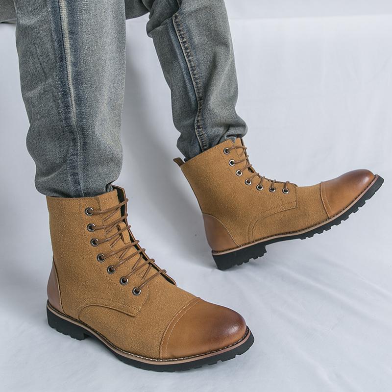 Men Motorcycle Casual Black Outdoor Retro Green Hiking Shoes High Boots Street Style Cool Boots Large Size