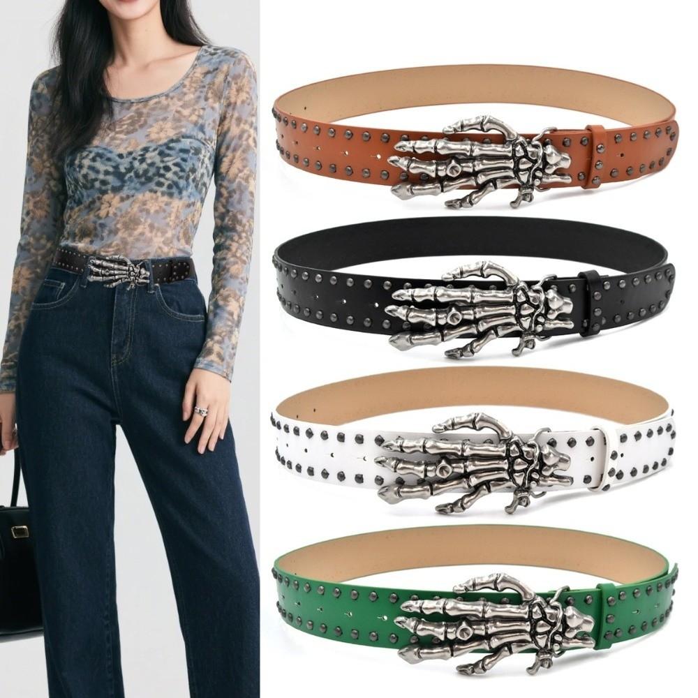 Adjustable Black Rivet Belt Wide Skeleton Claw Belt Fashion Skull Waistband Waist Seal