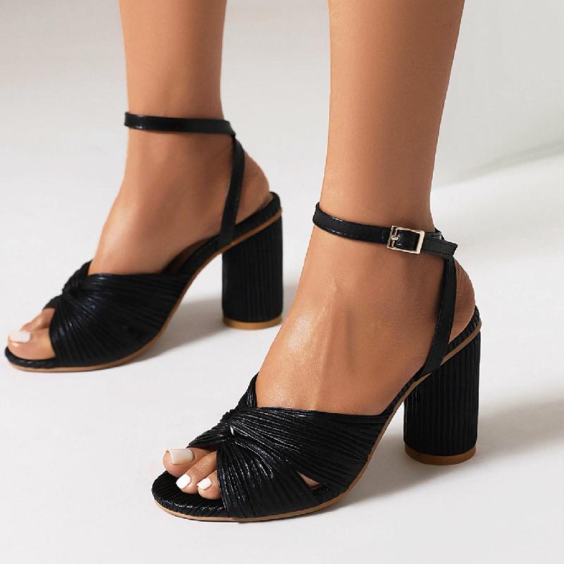 Straps Women's Sandals Summer Shoes 2024 Luxury Peep Toe Flip Flops Round High Heels Gold Pink Party Dance Wedding Shoes Ladies