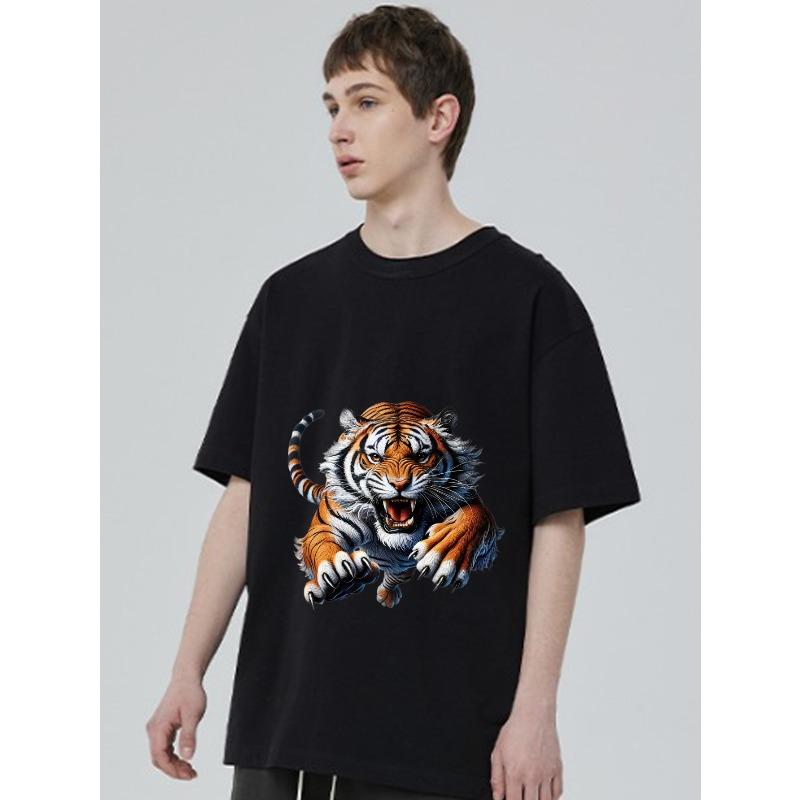 Tiger Graphic T Shirt Black Tiger Animal Print for Casual Wear