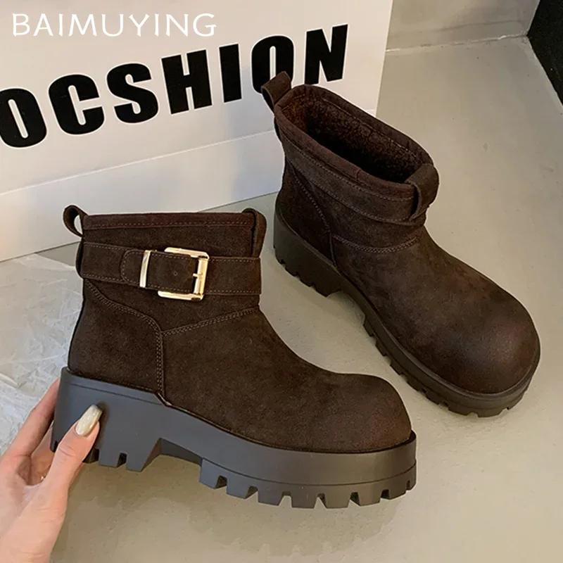 Platform Suede Women Snow Ankle Boots Warm Casual Shoes Woman 2025 Trend Winter Sneakers Short Plush Motorcycle Botas De Mujer