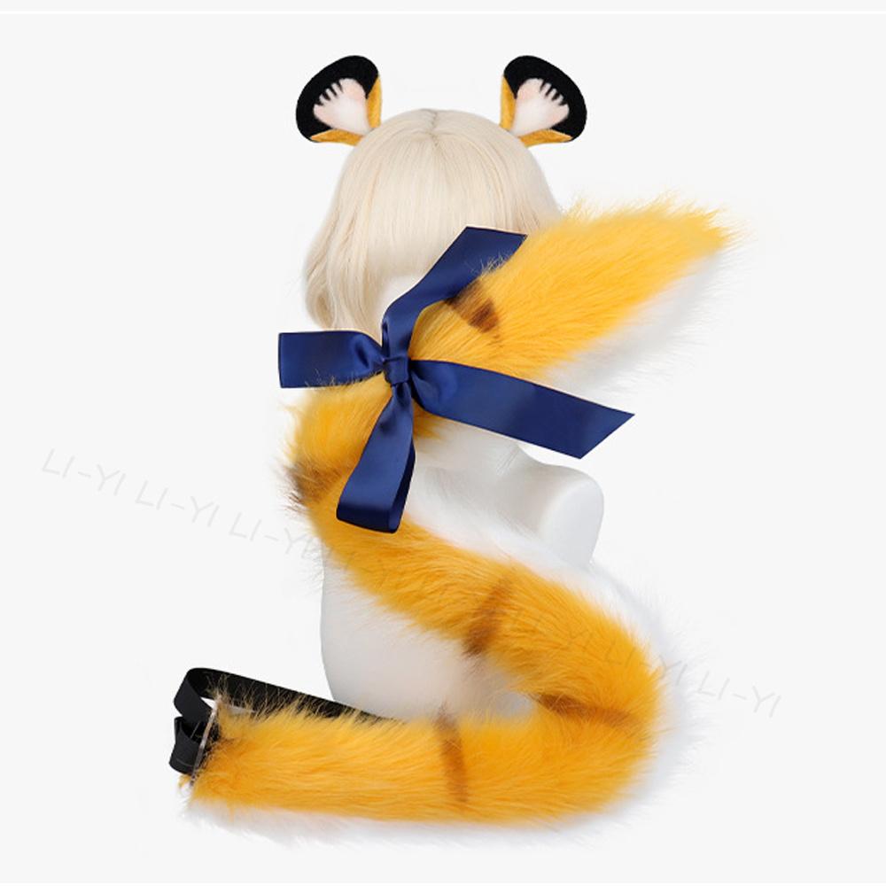 2Pcs/Set Furry Cosplay Tiger Ear Headgear Tiger Tail Halloween Party Hand-Made Cute Animal Ear Plush Tail Game Role Play