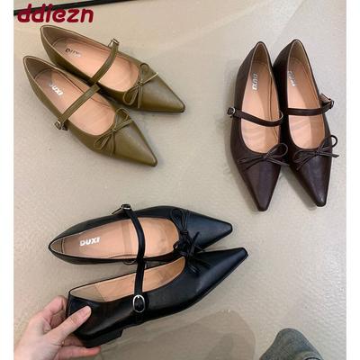 Mode Mode Schnallenriemen Damen Ballerinas Mit Schuhen Schmetterlingsknoten Weibliche Flache Schuhe Spitzschuh Damen Mary Janes Ballerinas
