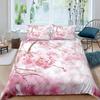 Pink Cherry Blossom King Queen Bedding Set Spring Flora Duvet Cover Japanese Flowers Quilt Cover Soft Polyester Comforter Cover