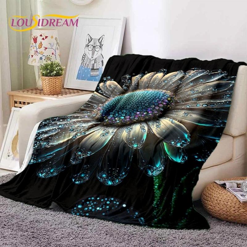 Traum Sonnenblumen Nordische Gänseblümchen Weiche Flanelldecke für Bett Schlafzimmer Sofa Picknick, Tagesdecke zum Zudecken Outdoor Freizeit Nickerchen Geschenk