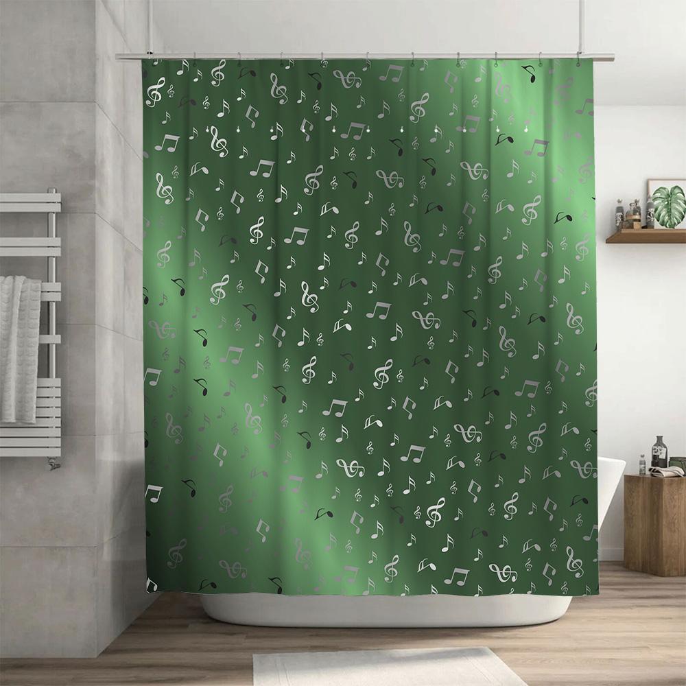 Green Music Notes Shower Curtain Home Decor Waterproof Bathroom Decorative Backdrop 3D Printed Fabric Bath Mat X-Large Size (180