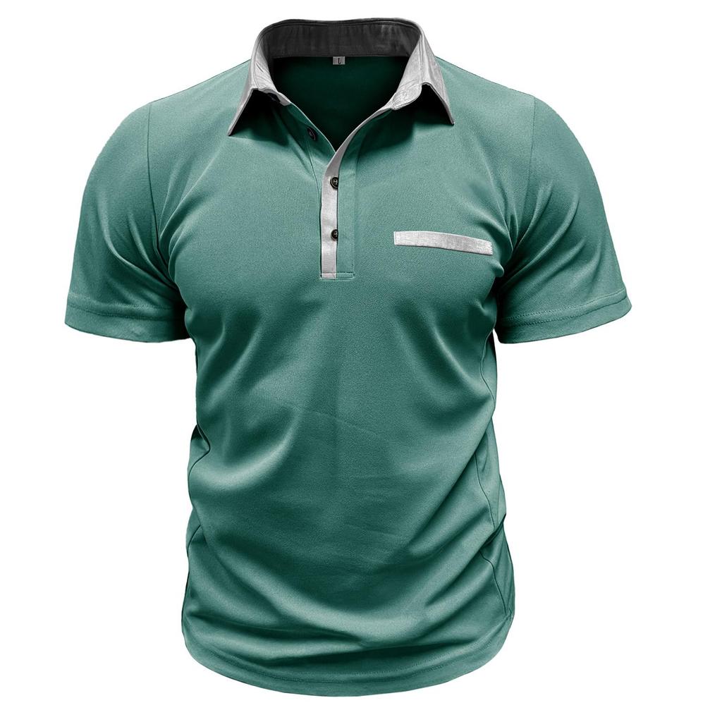 Erkek Yaz Polo Gömlek Kısa Kollu Yaka Yaka 3 Düğme Renk Engelleme T-shirt Slim Fit Casual Erkek Giyim Tops