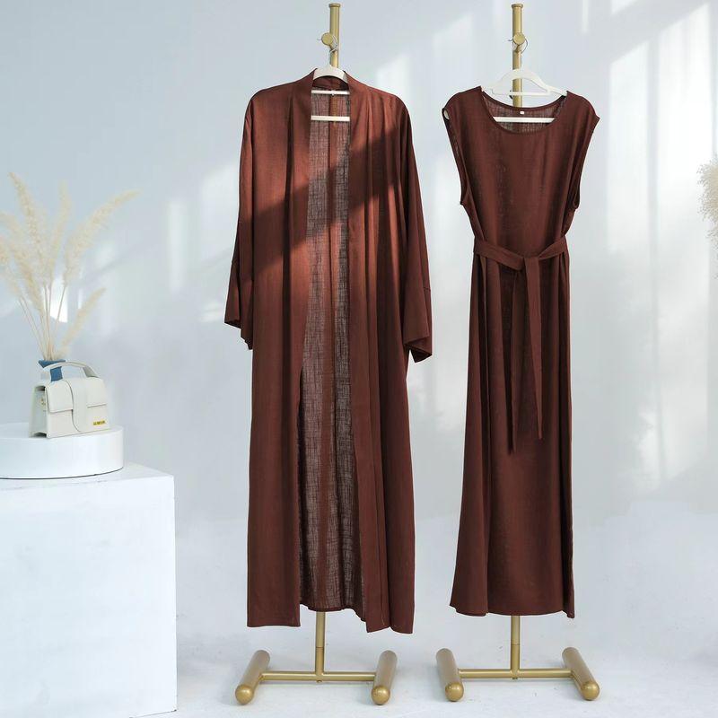 New Middle East Dubai Solid Cardigan Robe Dress Ethnic Style Solid Color Dress