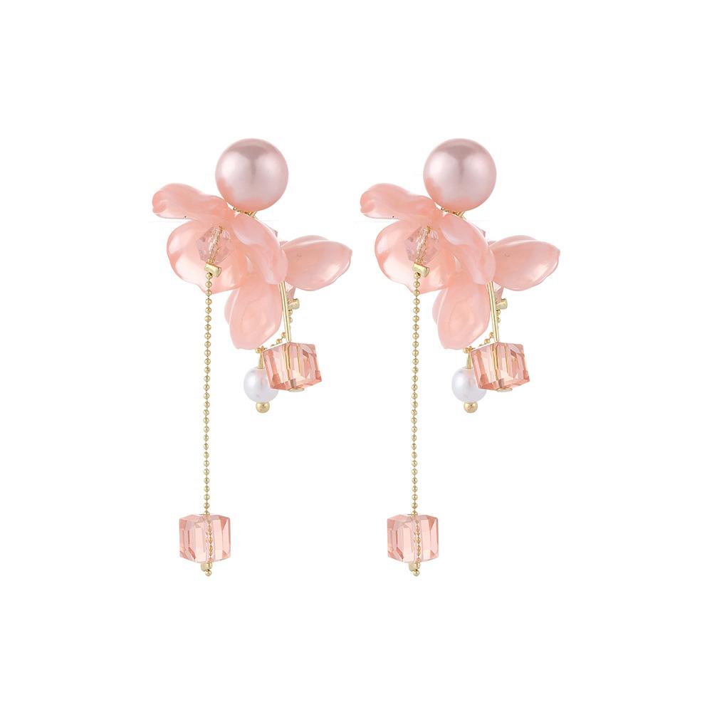 Gentle Pink Pearl Earrings Flower Fringe Fairy Summer Vibe Sugar Pendant Earrings for Women