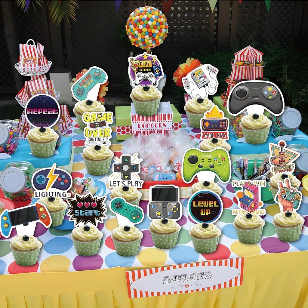 36Pcs Video Game Cupcake Toppers,Game Controllers Cupcake Toppers, Video Game Controllers Cupcake Picks GamePad Cake Decorations ... Gaming Theme