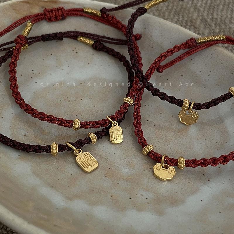 Timeless Locked Love: Red Rope Fu Bracelet for Women - Niche Design for Couples & Friends