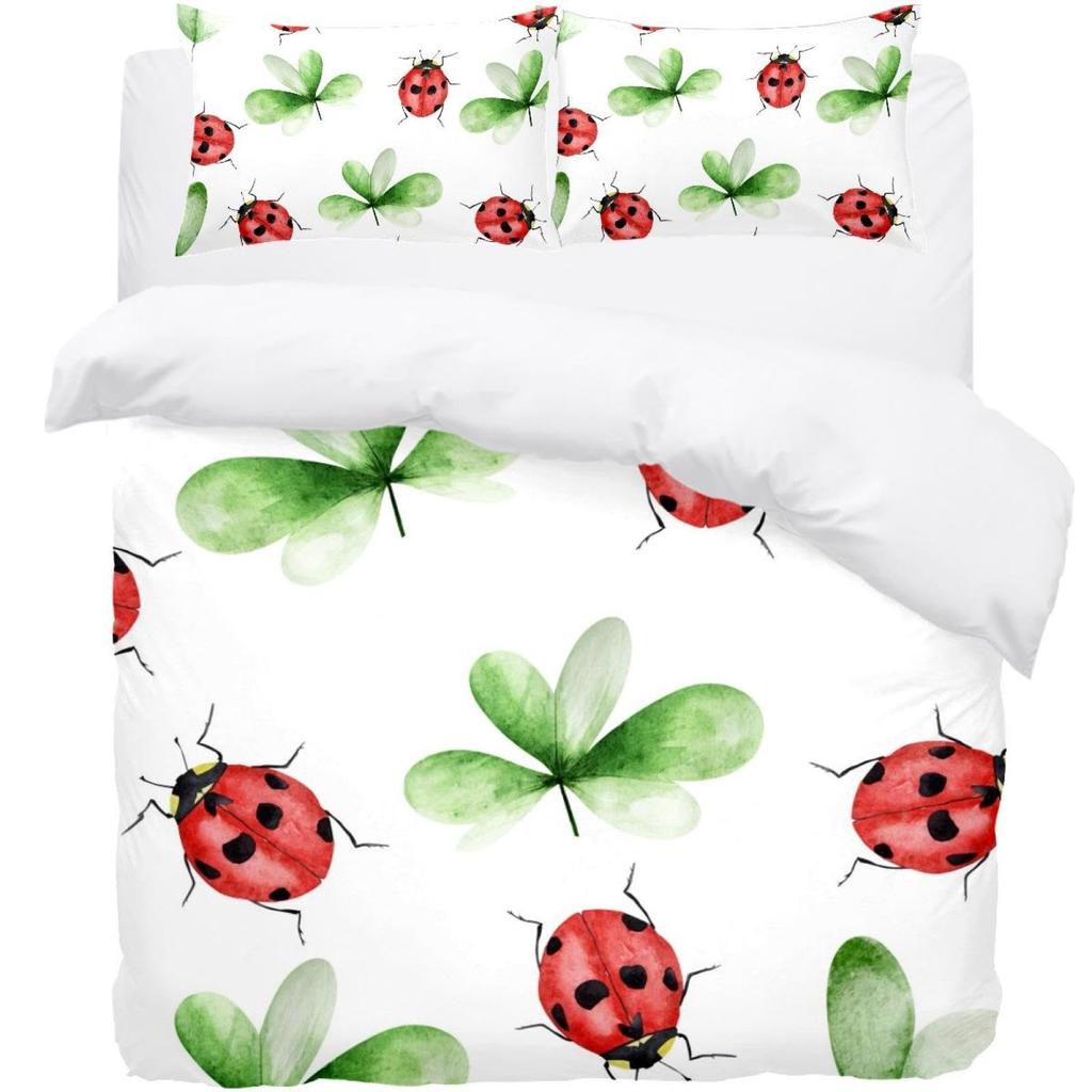 Comforter Ladybug Comforter Set Ladybug On Green Leaf Wild Wildlife Theme Microfiber Bedding Set 3Pcs For Kids Teens