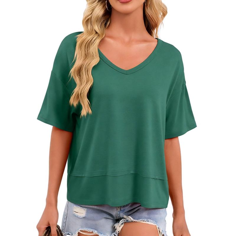 Women's V-Neck Short Sleeve Top Loose T-shirt