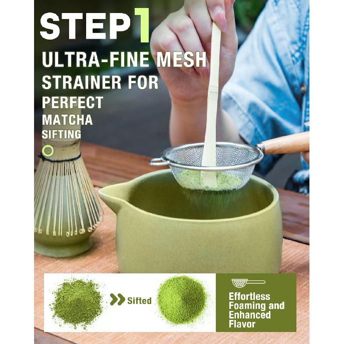 20OZ Matcha Whisk Set - 5PCS Japanese Tea Set Includes Matcha Bowl with Spout, Bamboo Whisk with Ceramic Holder, Bamboo Scoop and Sifter, Matcha Kit