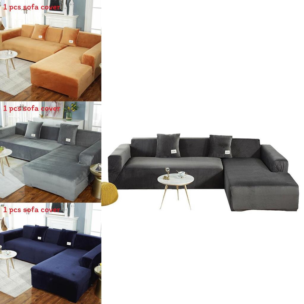 Simple Solid Color Plush Surface Sofa Protection Cover With Anti Slip Strip For Household Use