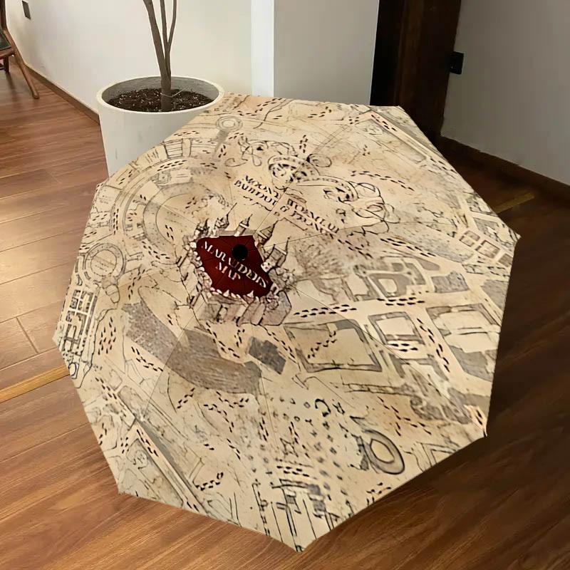 1PC Marauders Map Umbrella-8-Rib Reinforced, Automatic Open, Lightweight & Durable, Cute Fashion Accessory for Outdoor, D2692