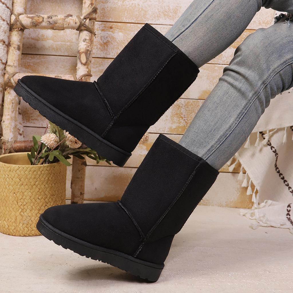 Bawełniane buty damskie w dużych rozmiarach 2025 zima nowe proste aksamitne damskie buty na grubej podeszwie wysokie bawełniane buty ocieplane śniegowce