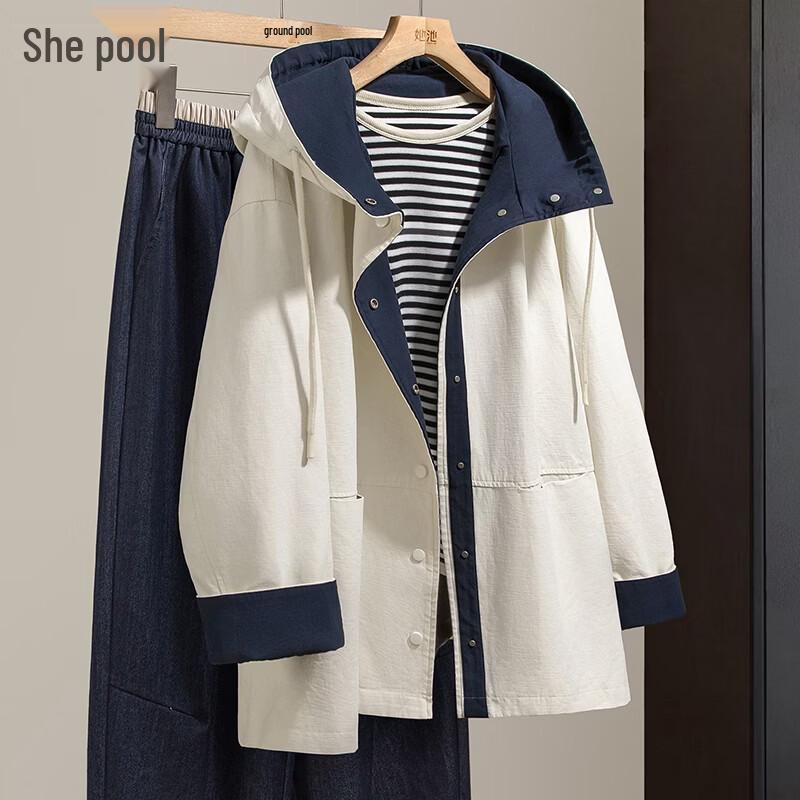 Women s Relaxed Fit Hooded Mid-Length Trench Coat M