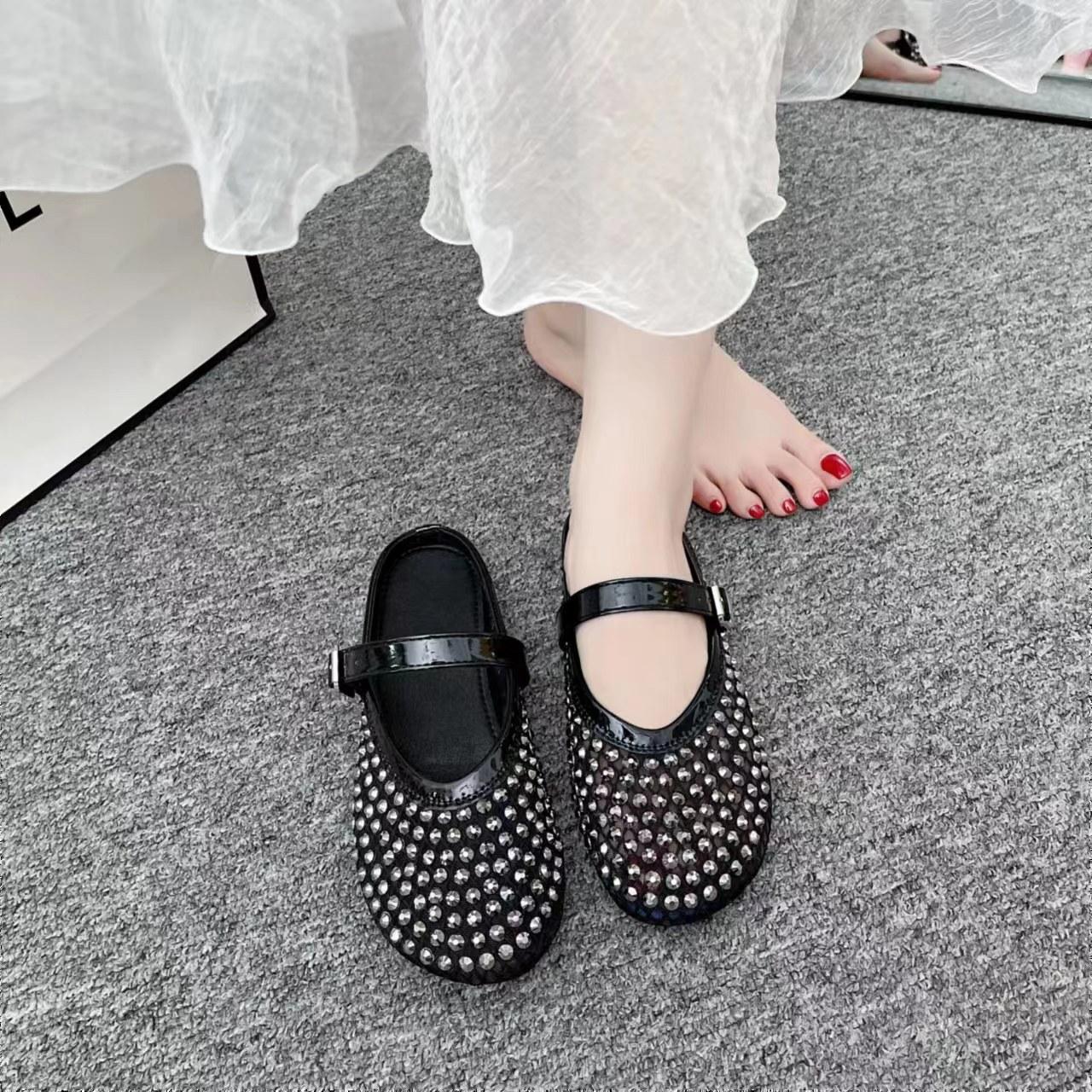 

Премиум-смысл, стразы, Мэри Джейн, сумка, головка, полутапочки, женские, 2025, новая летняя одежда, полуподнос, одинарные туфли, французские сандалии 40 чёрный