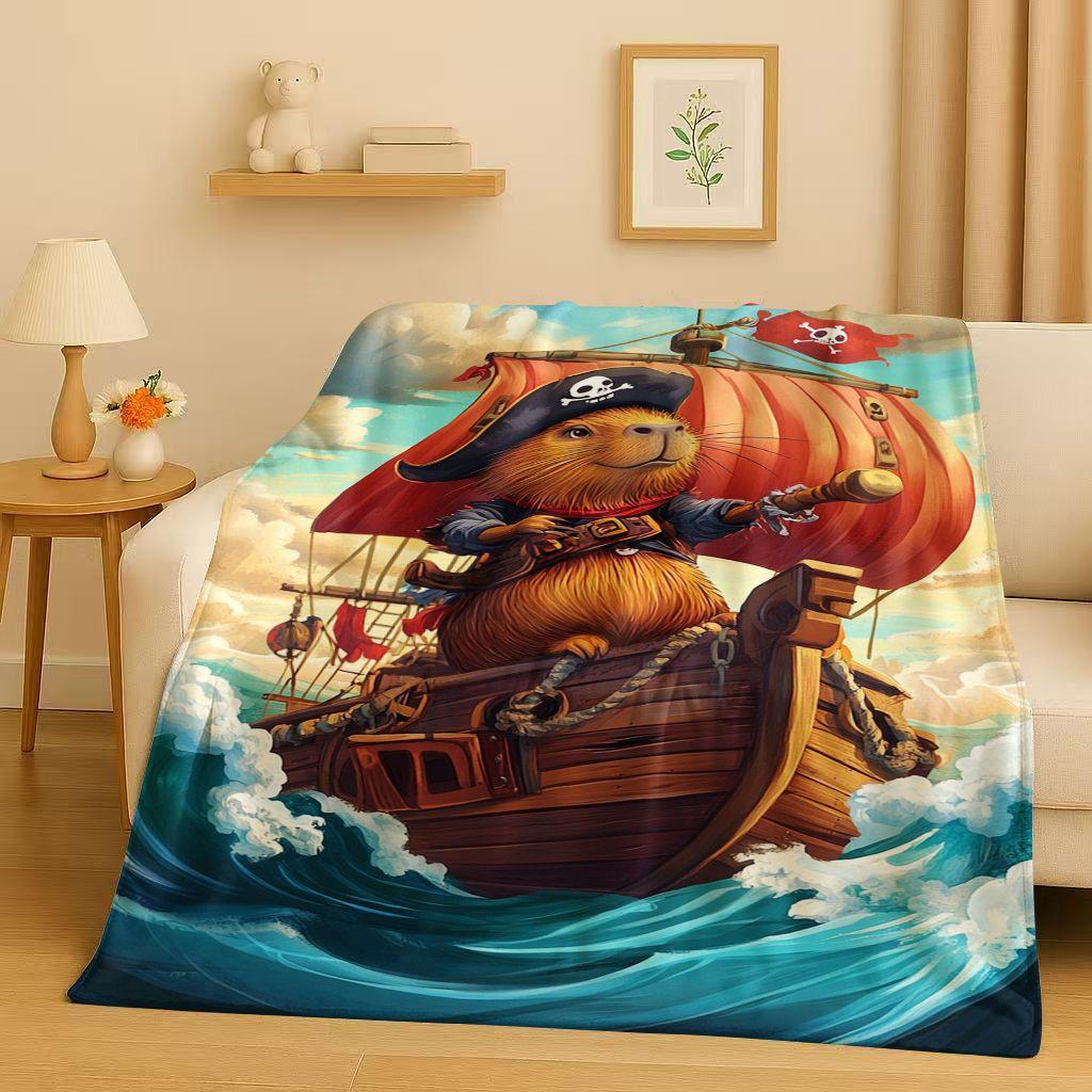 Kawaii Capybara Cartoon Flannel Blanket,Ultra Soft Warm Plush Throw for Home Bedroom Bed Sofa Cover Office Travel Camping Gift