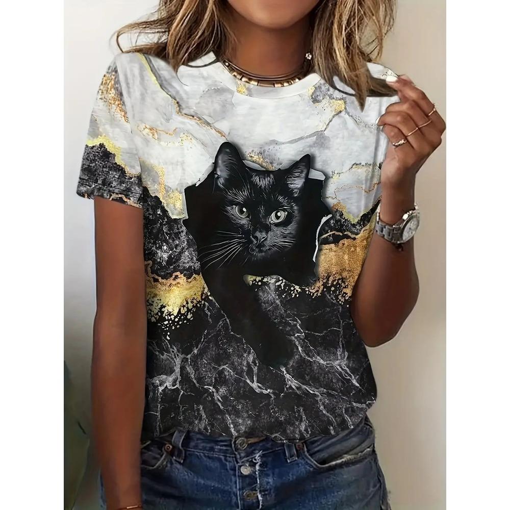 Summer short sleeved T-shirt women s casual sports top cartoon 3D printed pattern clothes 2XS