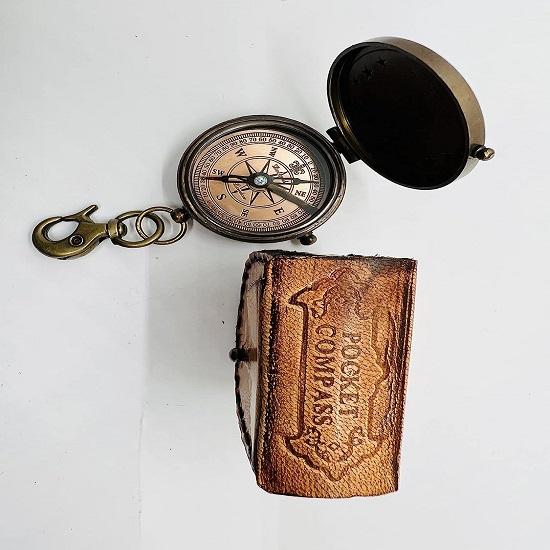 

Компас для бойскаутов, латунный компас для выживания в походах для мужчин с кожаным чехлом, подарки на крещение для мальчиков, для мужчин