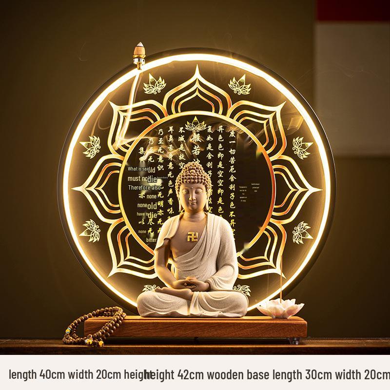 Keramik Shakyamuni Buddha Statue - Wohnzimmer Kunstwerk mit den Drei Heiligen und Lichtkreis Design