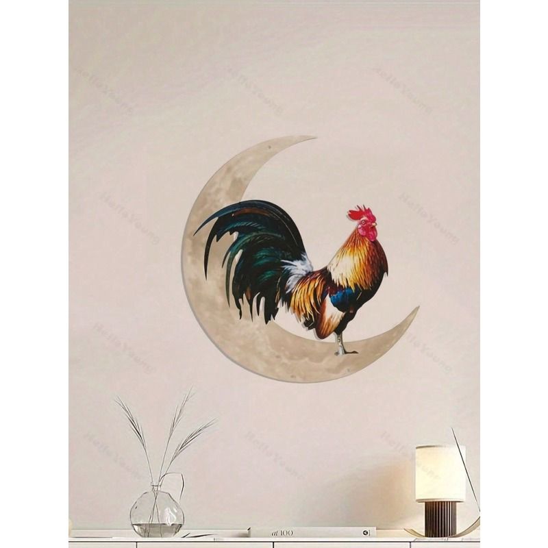 

Wrought Iron Moon Rooster Garden Ornament Metal Decoration 30x28.5