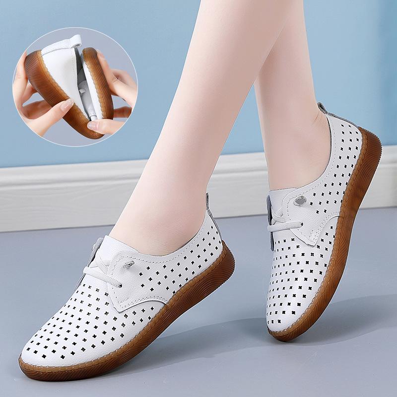 Korean Style Flat White Shoes for Women In Spring and Summer New Fashionable Student Round Head Shoes Sports Casual Leather Single Shoes