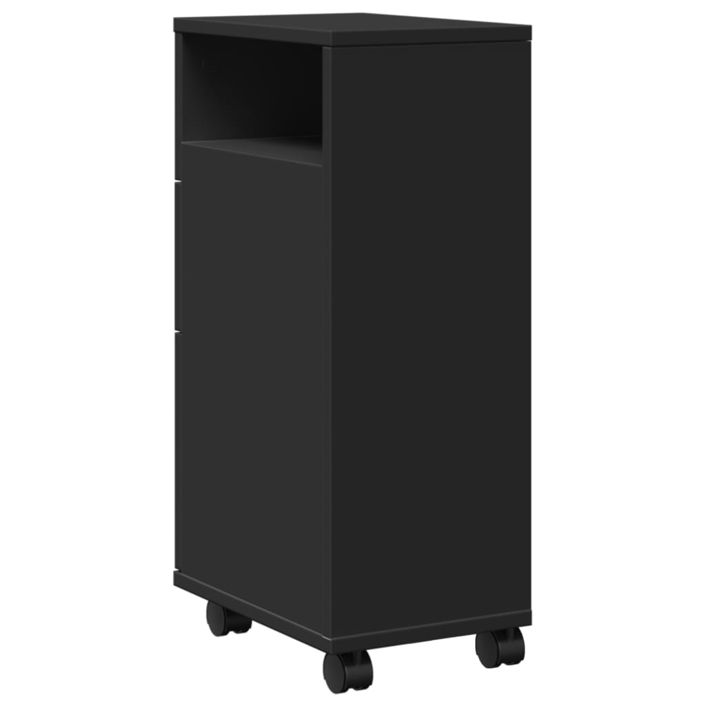 Narrow Bathroom Cabinet with Casters Black Particleboard