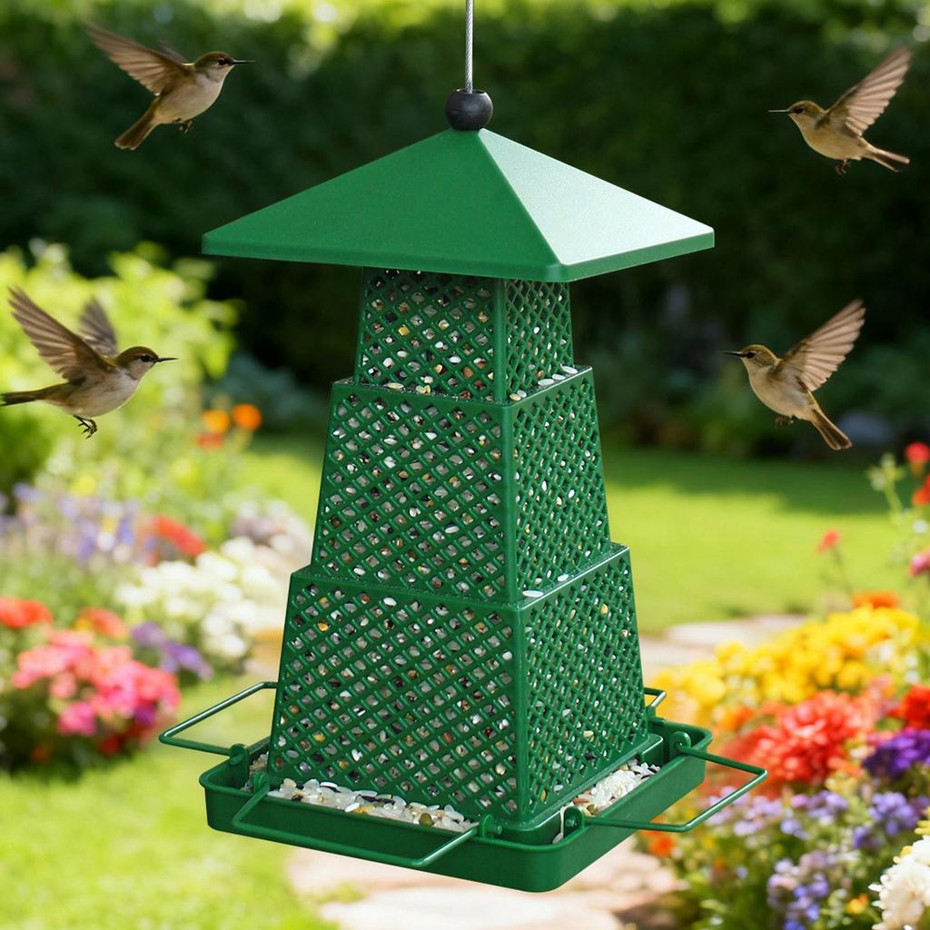 Wild Bird Feeders with Square Tray Squirrel-proof Large Bird Feeder Outdoor Decorations for Hummingbird Chickadee Garden Yard