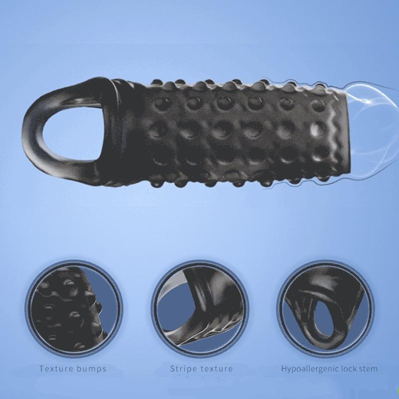 Long Time Spray Penis Erection Sex Toy Cock Sleeves Condom Reusable Silicone Penis Sleeve for Men