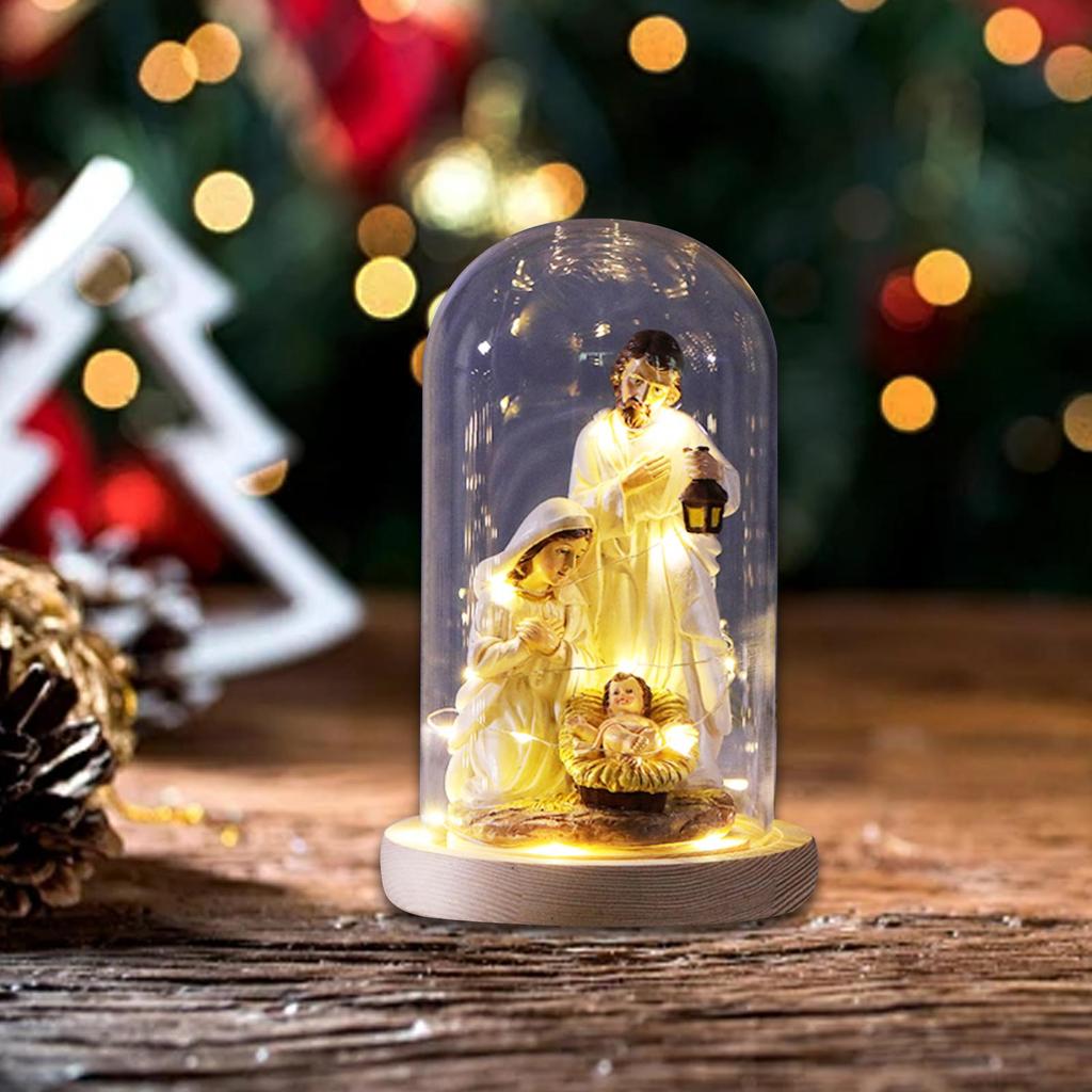 Christmas Nativity Scene Artwork Gift Decoration with Light Holy Family Nativity